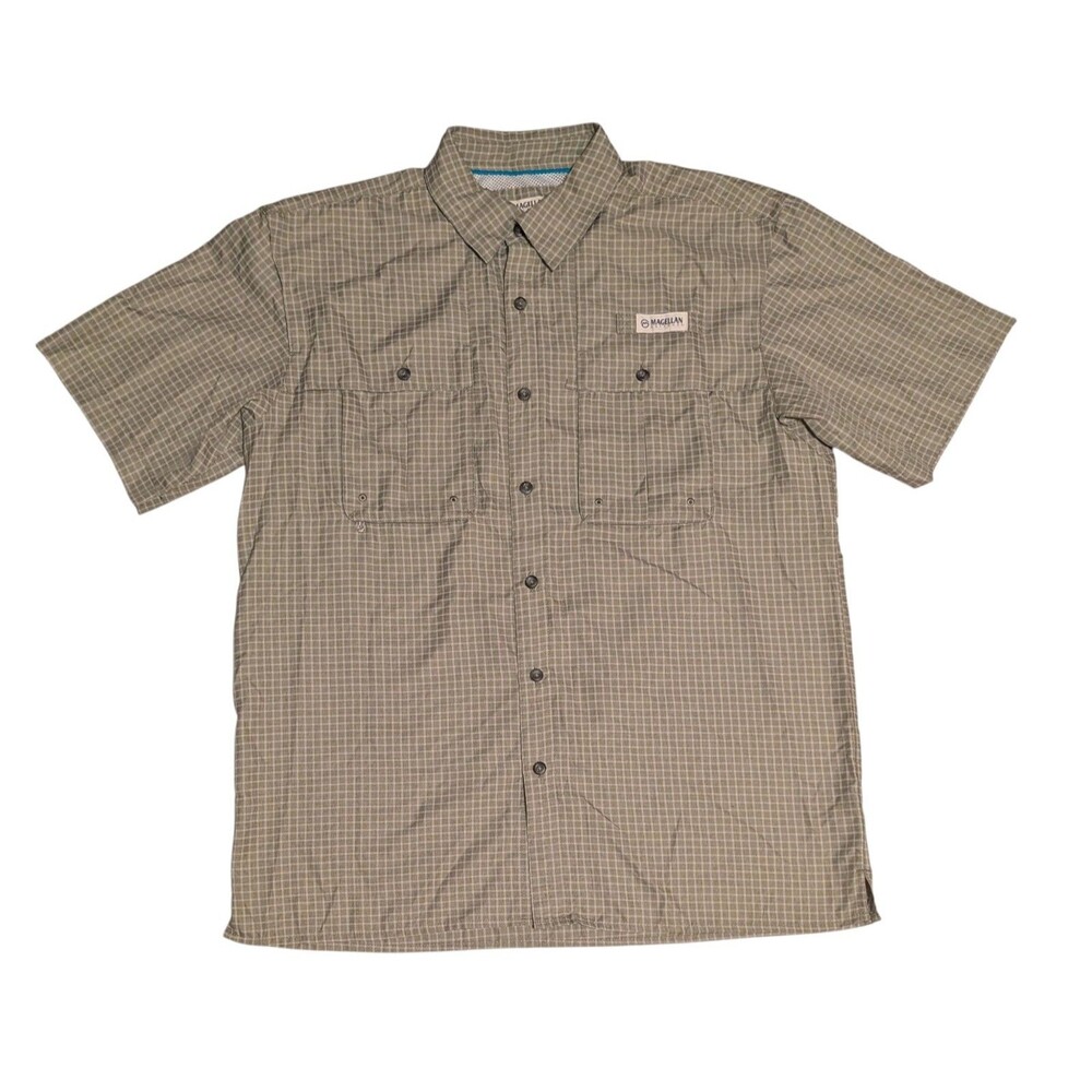 Magellan Aransas Pass Vented Fishing Shirt Mens M Relaxed Fit Mosstone Check